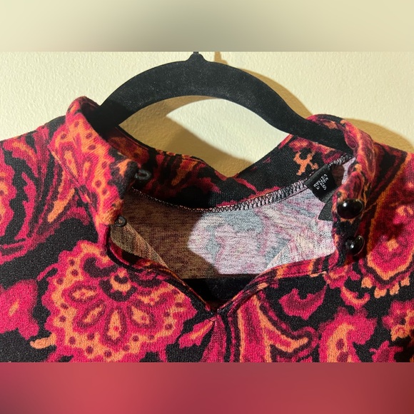 AGB paisley dress women S print high neck midi 3/4 sleeve red lightweight new - Picture 9 of 14